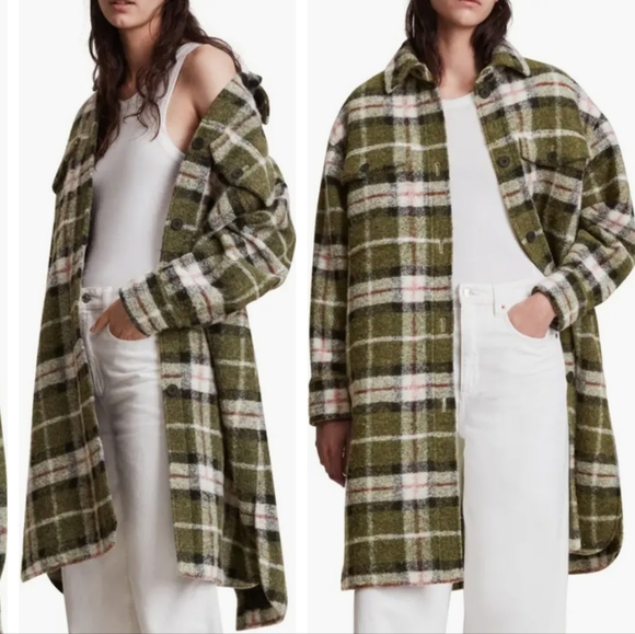 NWT All Saints Green Plaid WoolBlend Tia Check Coat Size 10 - Picture 3 of 9